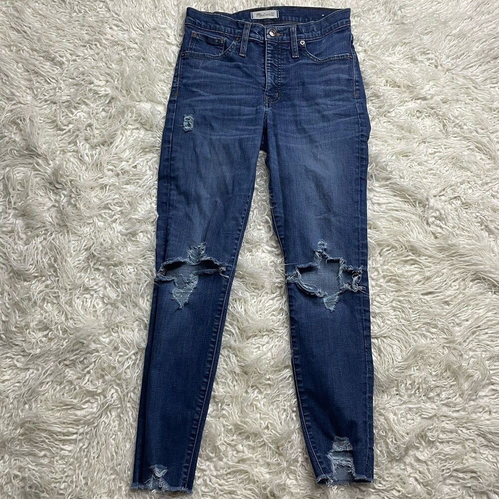 Madewell 10-Inch High Rise Skinny Jeans Women 27 Blue Denim Distressed H0317